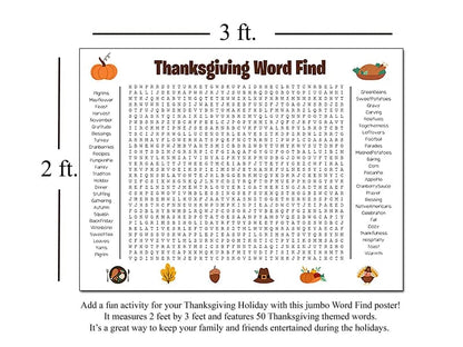 ⏰ Jumbo Thanksgiving & Christmas Word Search Poster – Giant 36"x24" Wall Game! 🎉